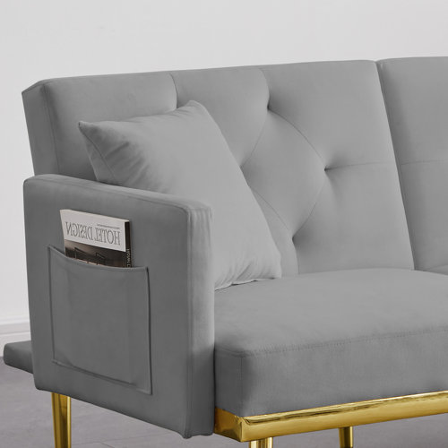 Mercer41 Deha 59'' Wide Velvet Loveseat Futon Sofa Bed with Metal Legs